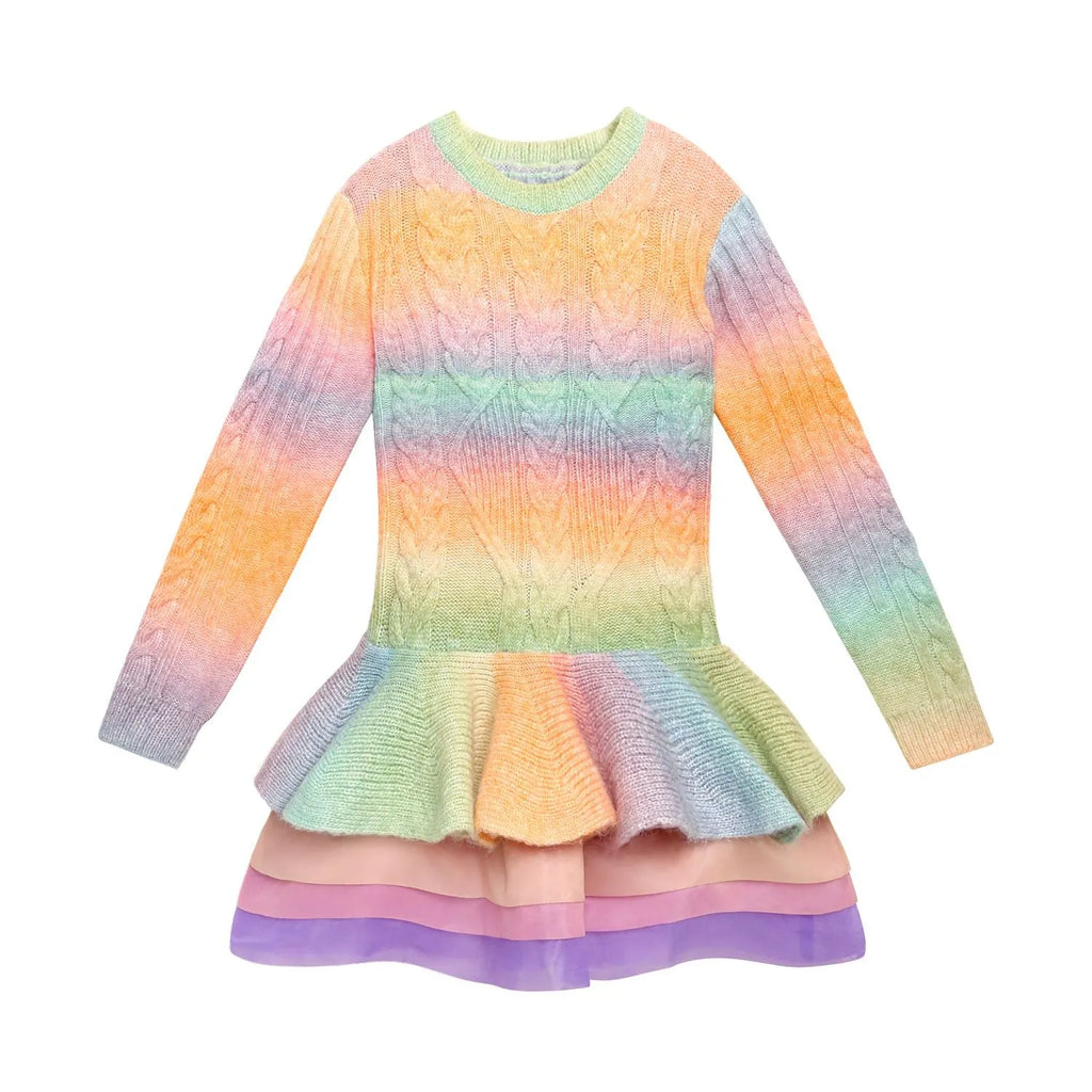 rainbow knit dress Rainbow Knit Tulle Sweater Dress