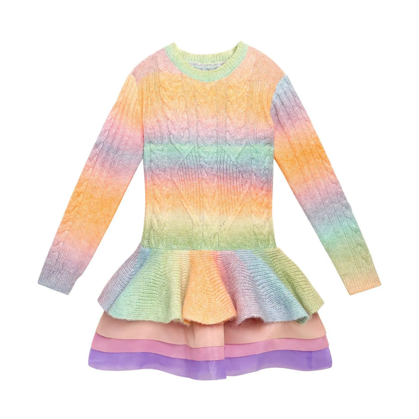 Rainbow Knit Tulle Sweater Dress by Poco Blush