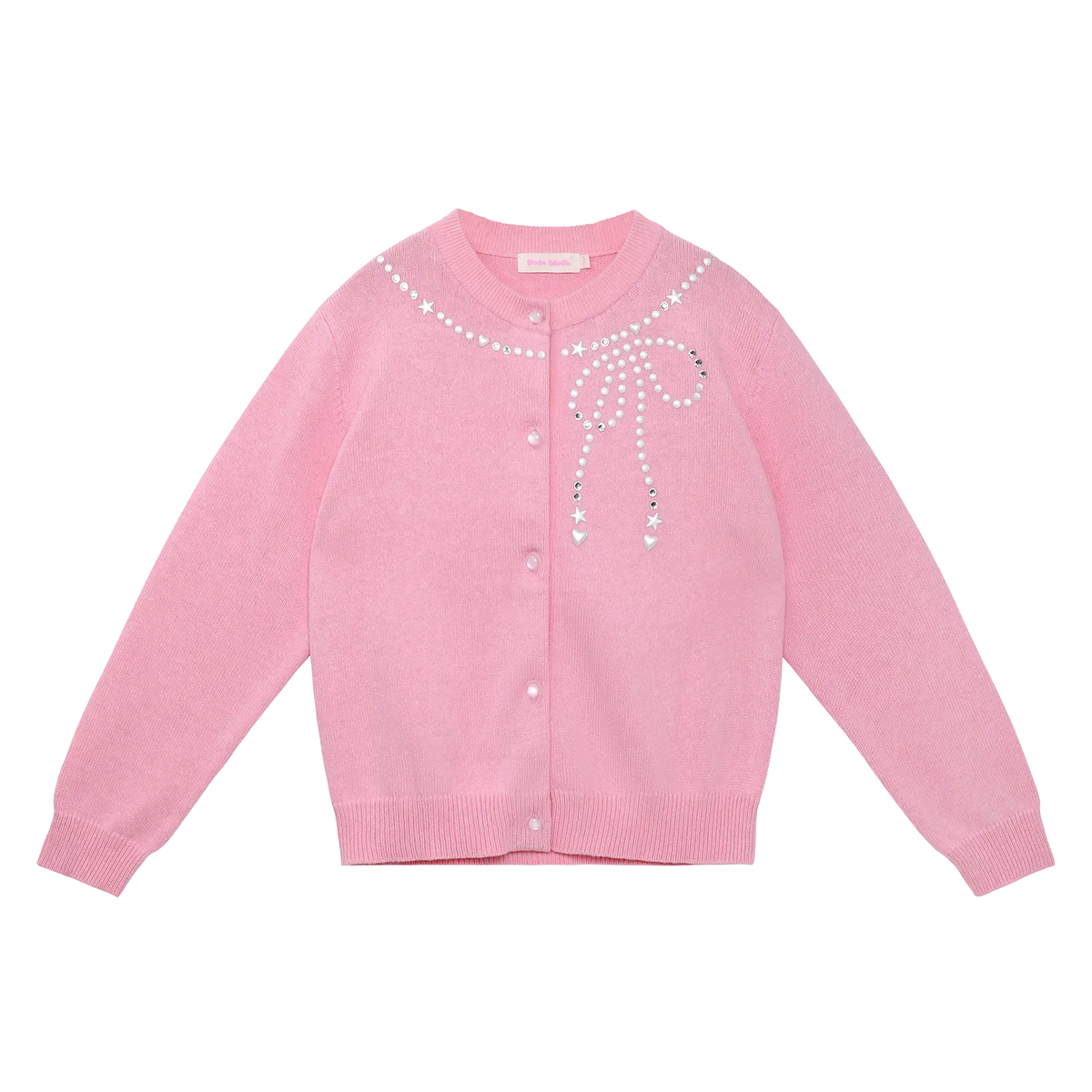 Poco Blush Sparkling Bow Cashemere-Cotton Knit Cardigan Pink