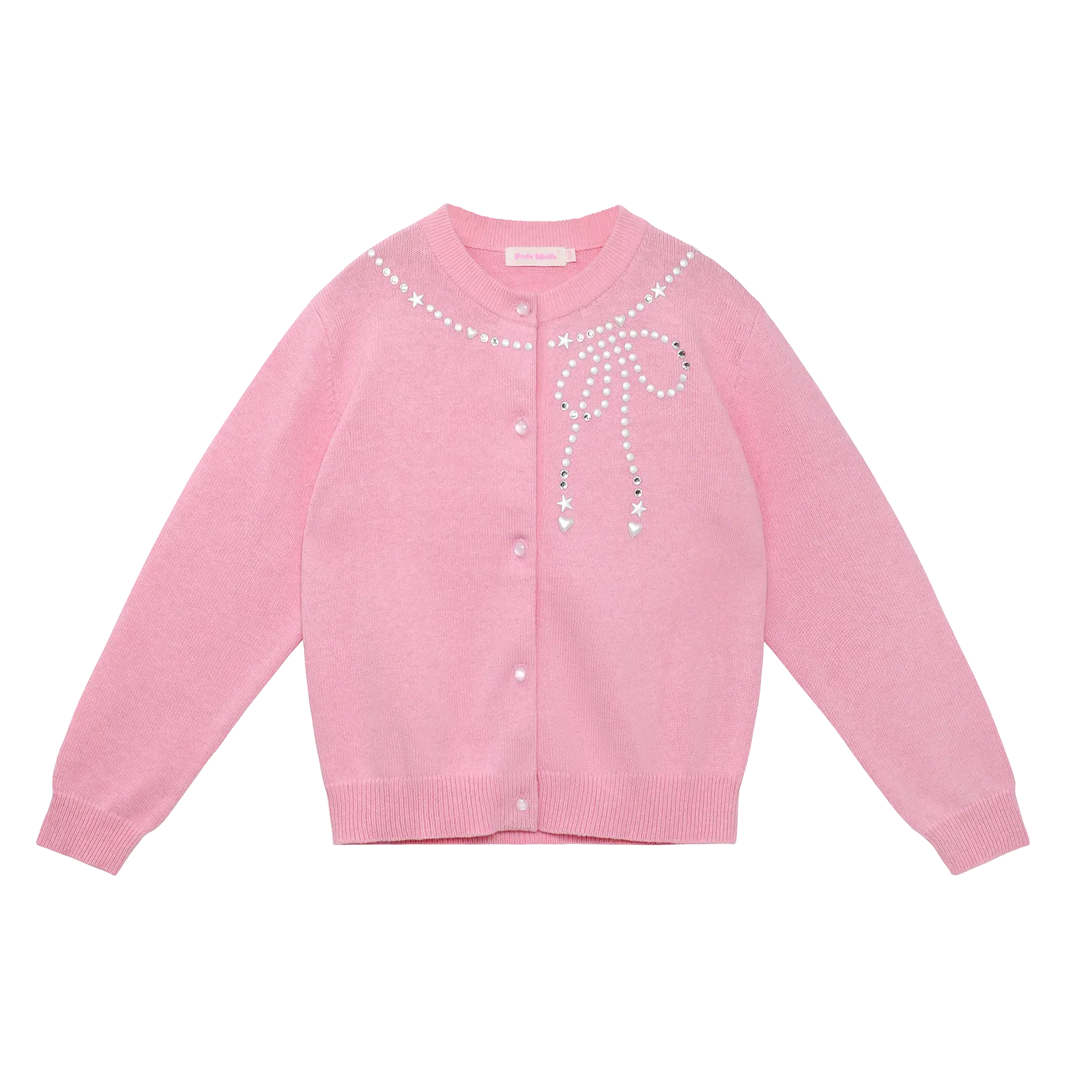 Poco Blush Sparkling Bow Cashemere-Cotton Knit Cardigan Pink