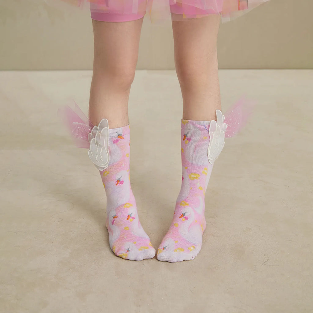 Poco Blush Swan Wing Mid-Calf Socks with Mesh
