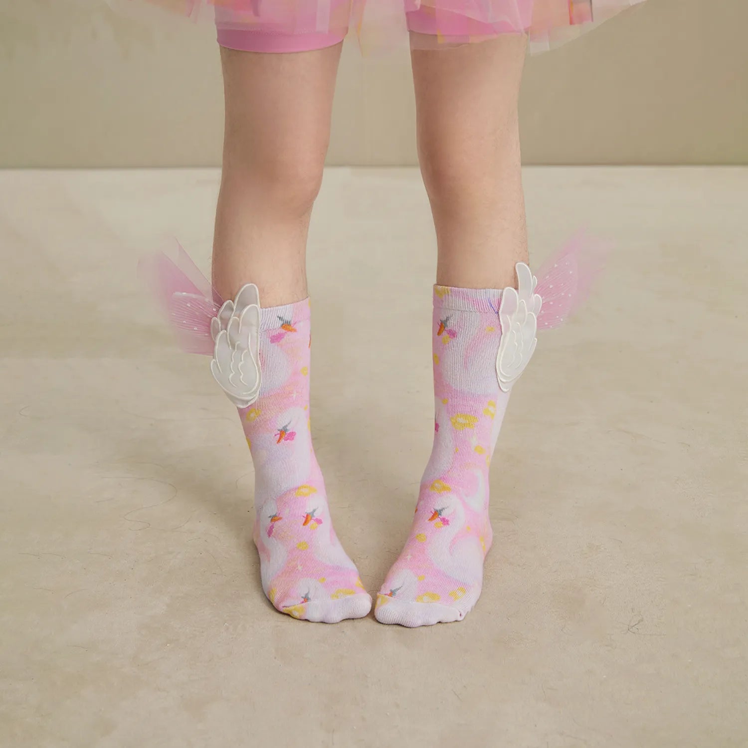 Poco Blush Swan Wing Mid-Calf Socks with Mesh