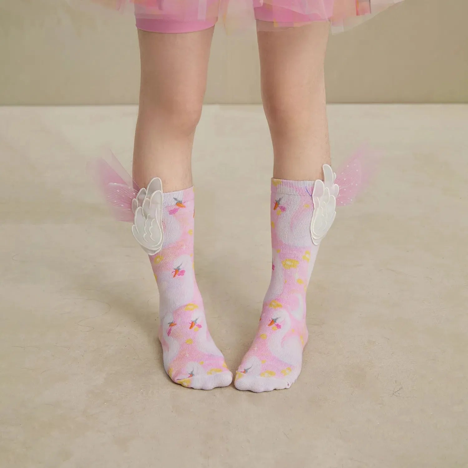 Poco Blush Swan Wing Mid-Calf Socks with Mesh