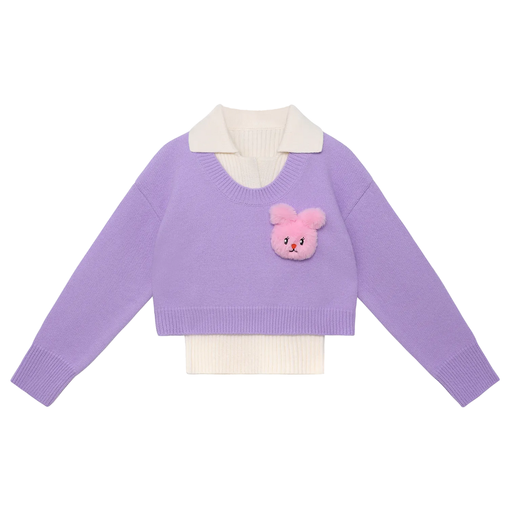 Poco Blush Starry Snowman & Bunny 2-in-1 Knit Sweater Set Purple