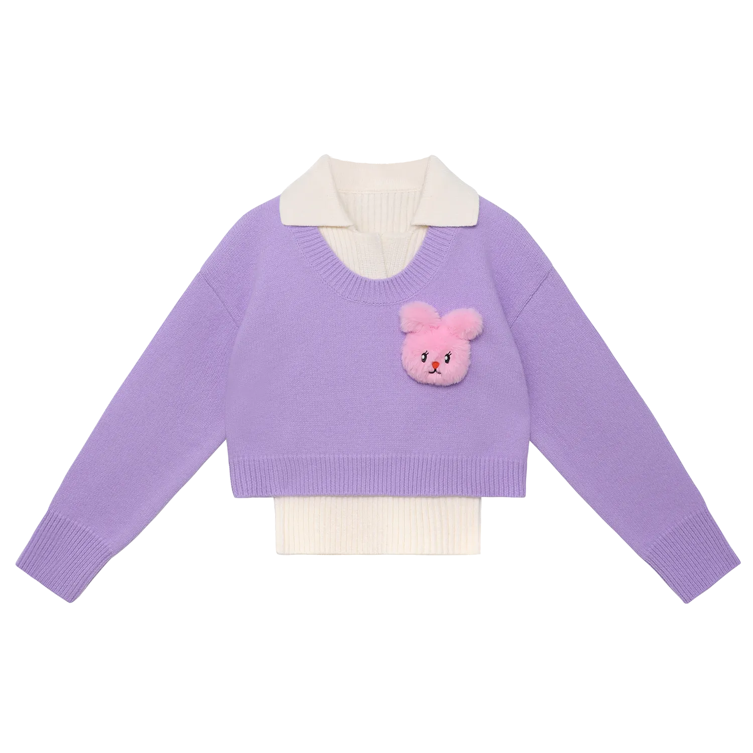 Poco Blush Starry Snowman & Bunny 2-in-1 Knit Sweater Set Purple