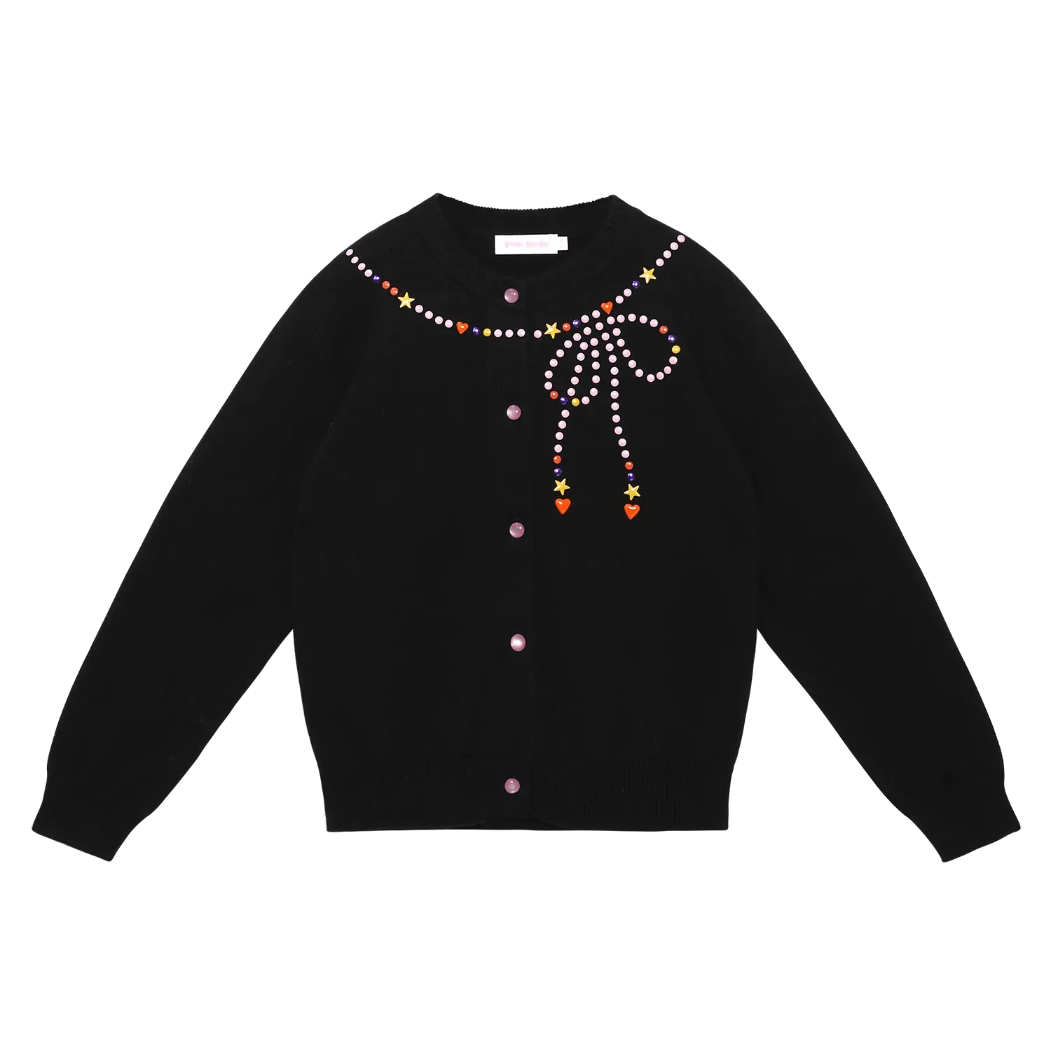 Poco Blush Sparkling Bow Cashemere-Cotton Knit Cardigan Black