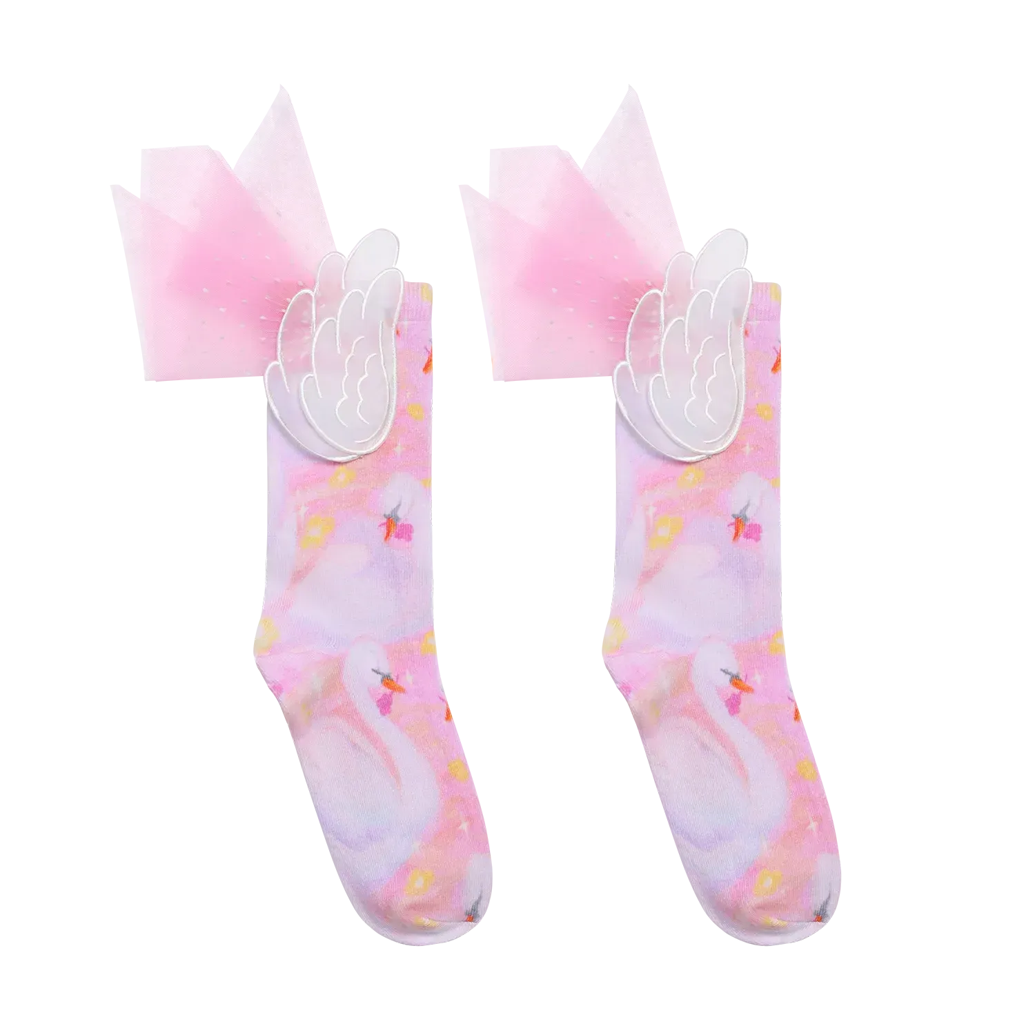 Poco Blush Swan Wing Mid-Calf Socks with Mesh