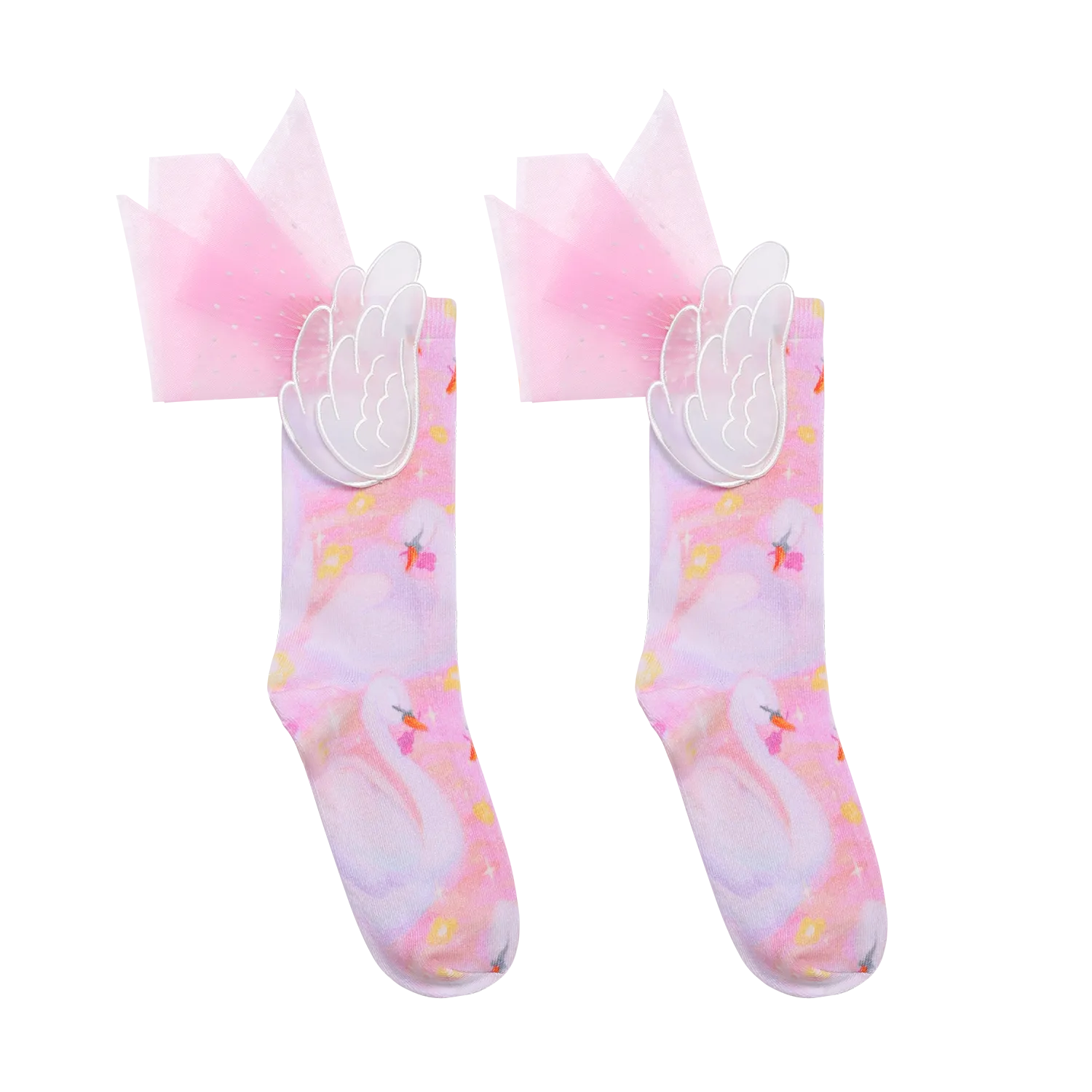 Poco Blush Swan Wing Mid-Calf Socks with Mesh