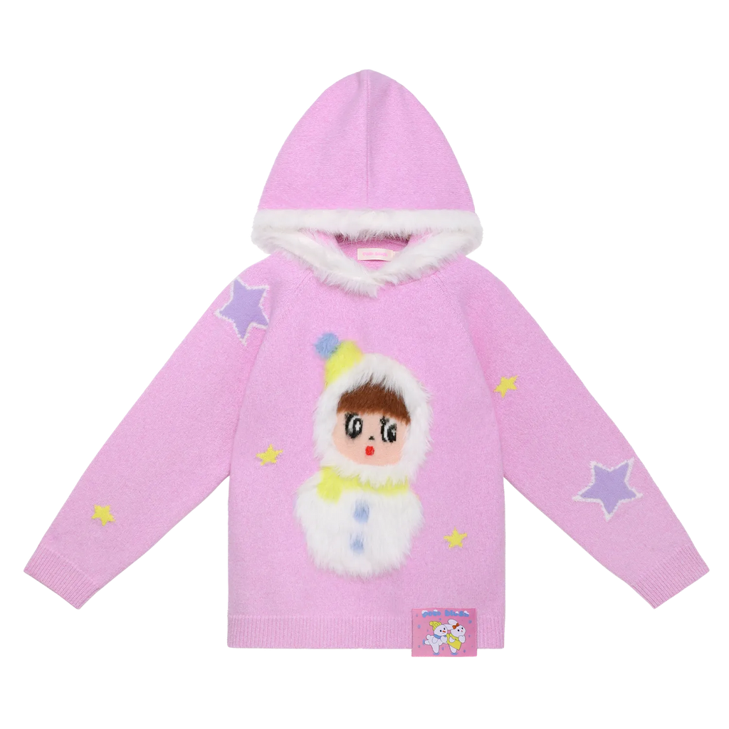 Poco Blush Snowman Wobbler Bouclé Knit Sweater