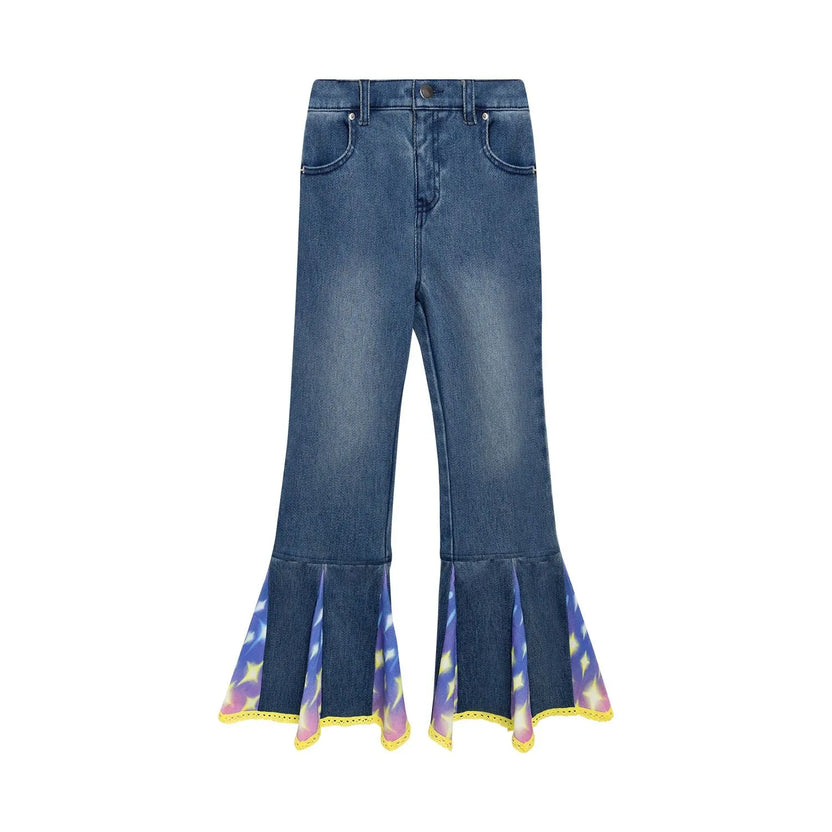 Starry Flare Knit Denim Pants by Poco Blush