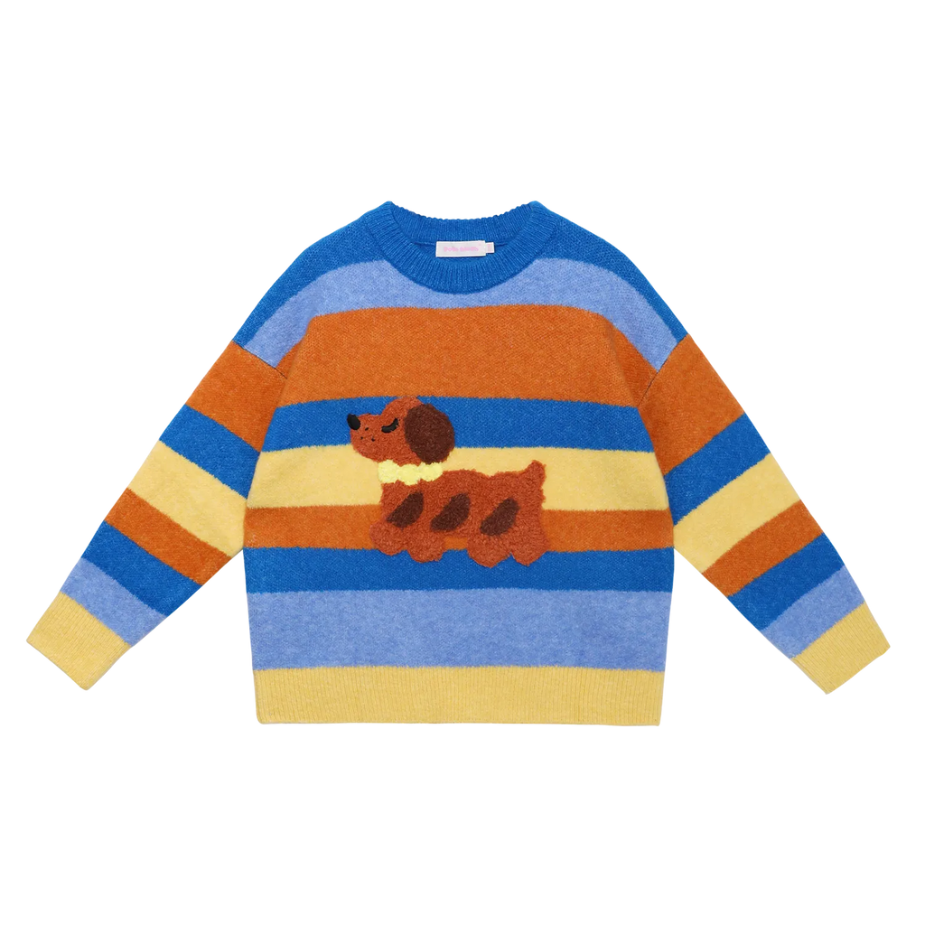 Poco Blush Baguette Dog Stripe Sweater Set with Hat