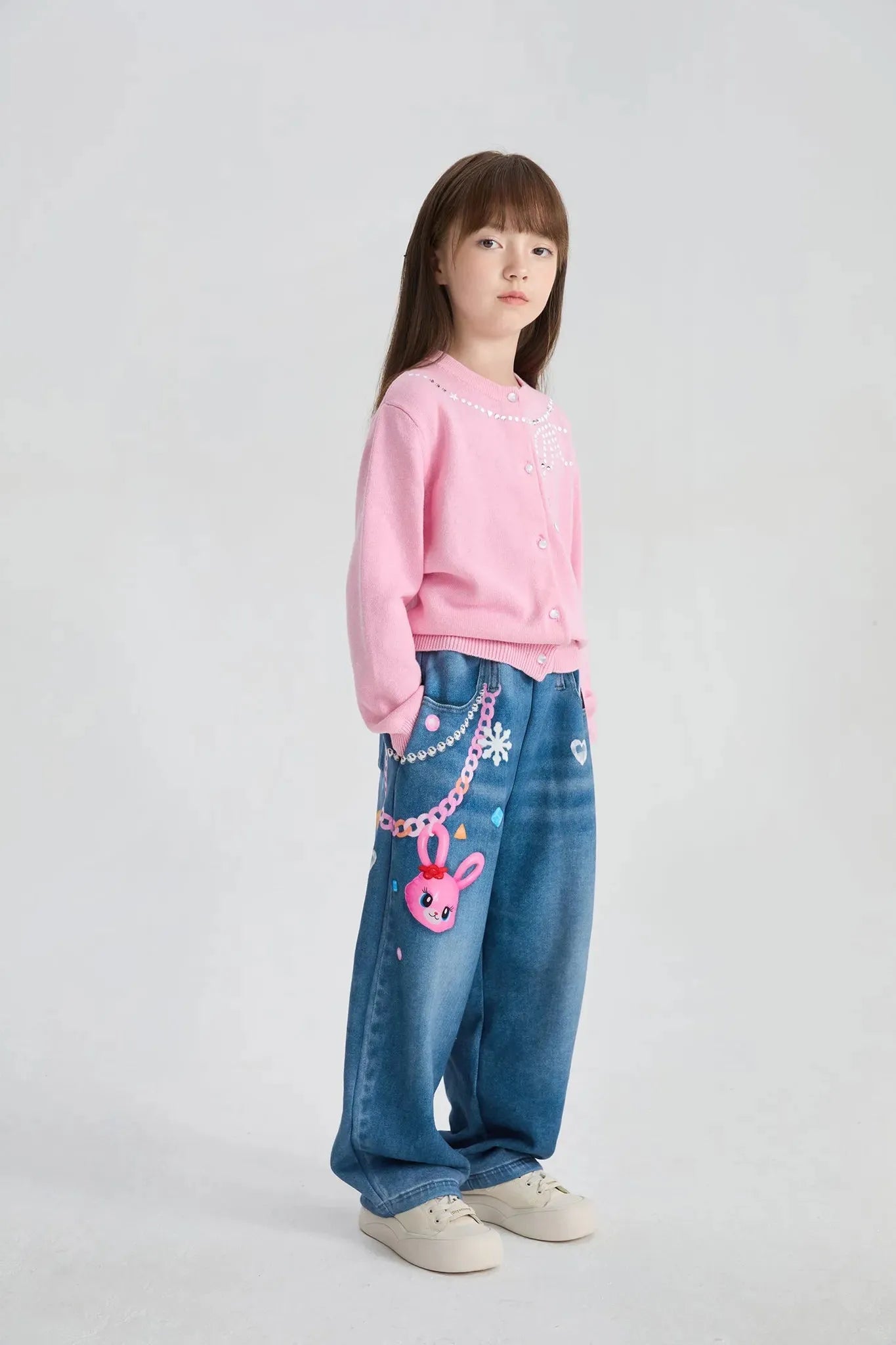 Poco Blush Bunny Balloon Knit Denim Pants