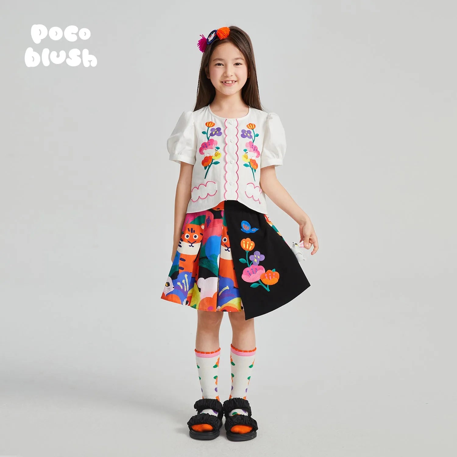 Poco Blush Rabbit-in-Bloom Embroidered Shirt