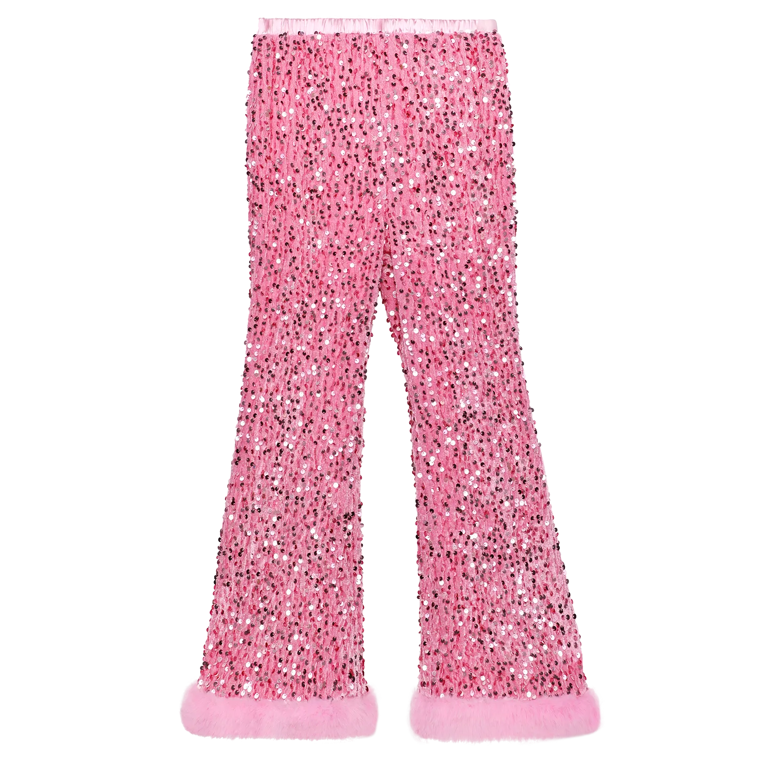Poco Blush Sequin Velvet Flare Trousers with Plush Hem Pink