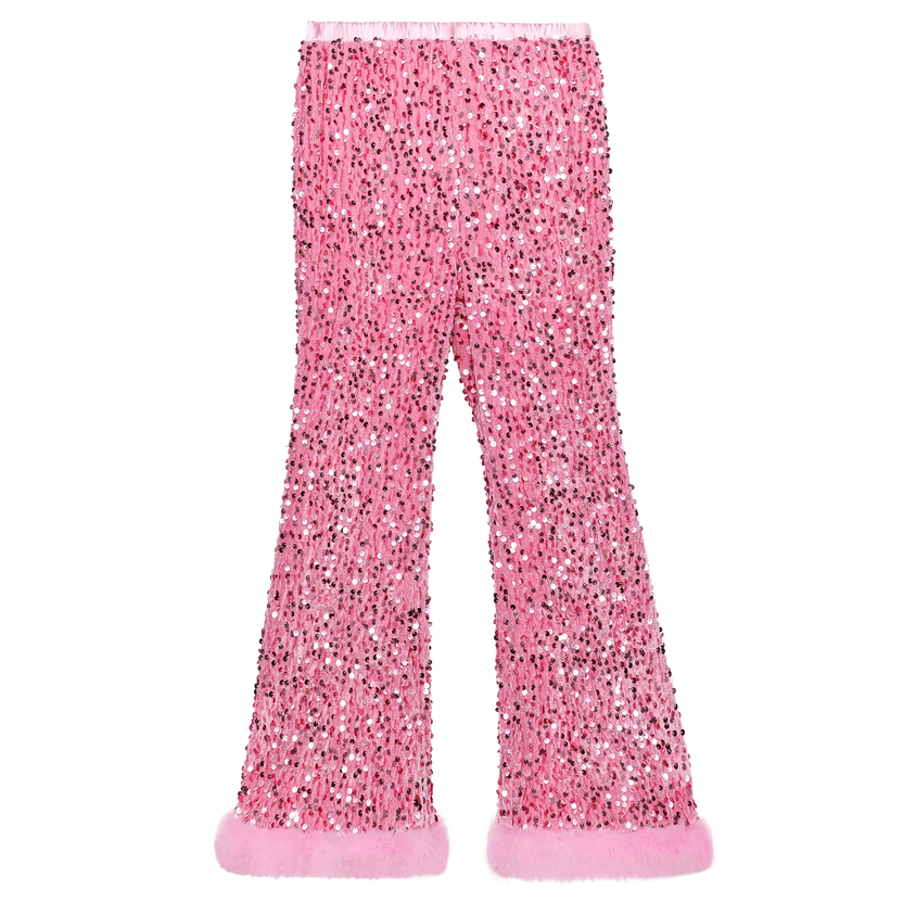 Sequin Velvet Flare Trousers with Plush Hem by Poco Blush
