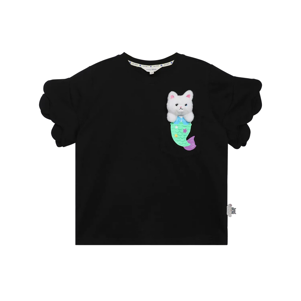 Poco Blush Mermaid Cat Plush Doll Tee Black