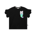 Poco Blush Mermaid Cat Plush Doll Tee Black