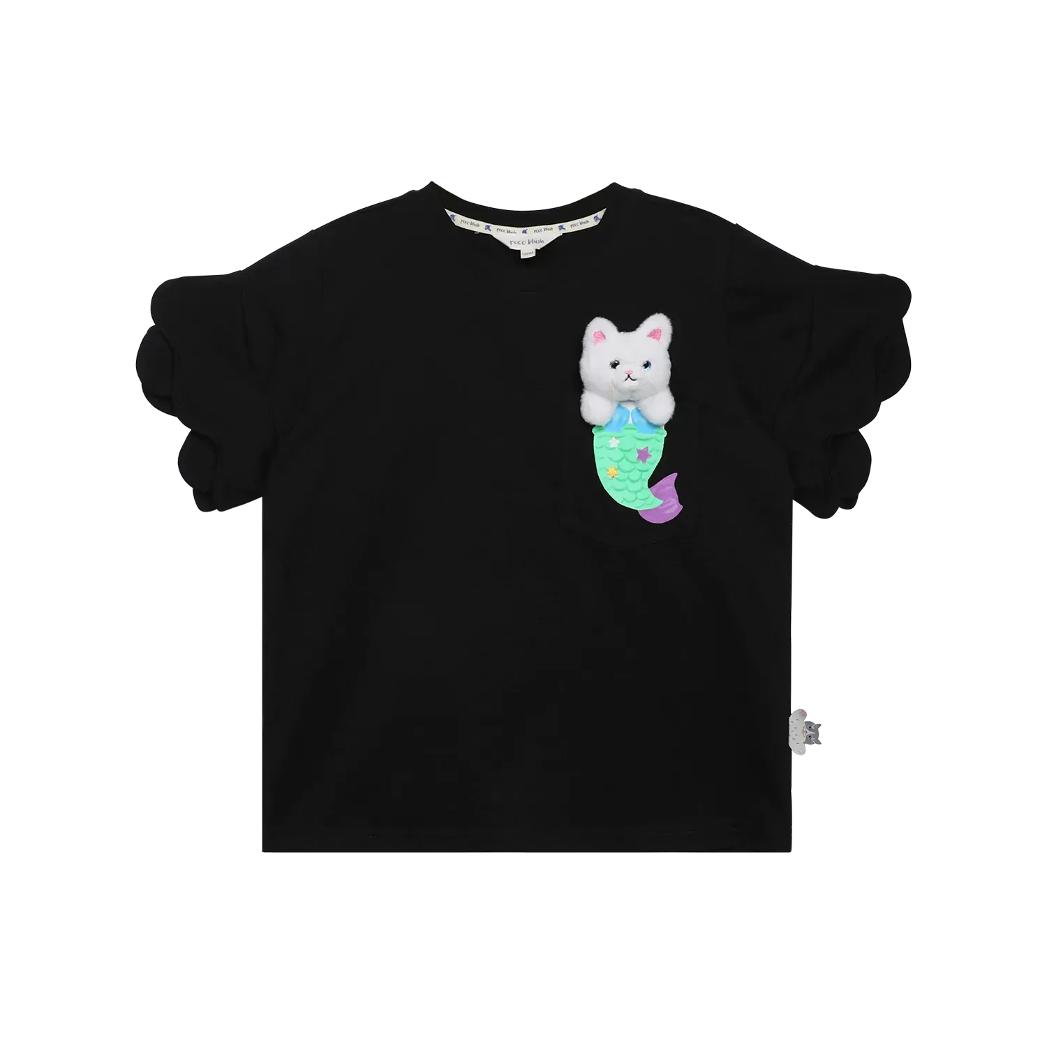 Poco Blush Mermaid Cat Plush Doll Tee Black