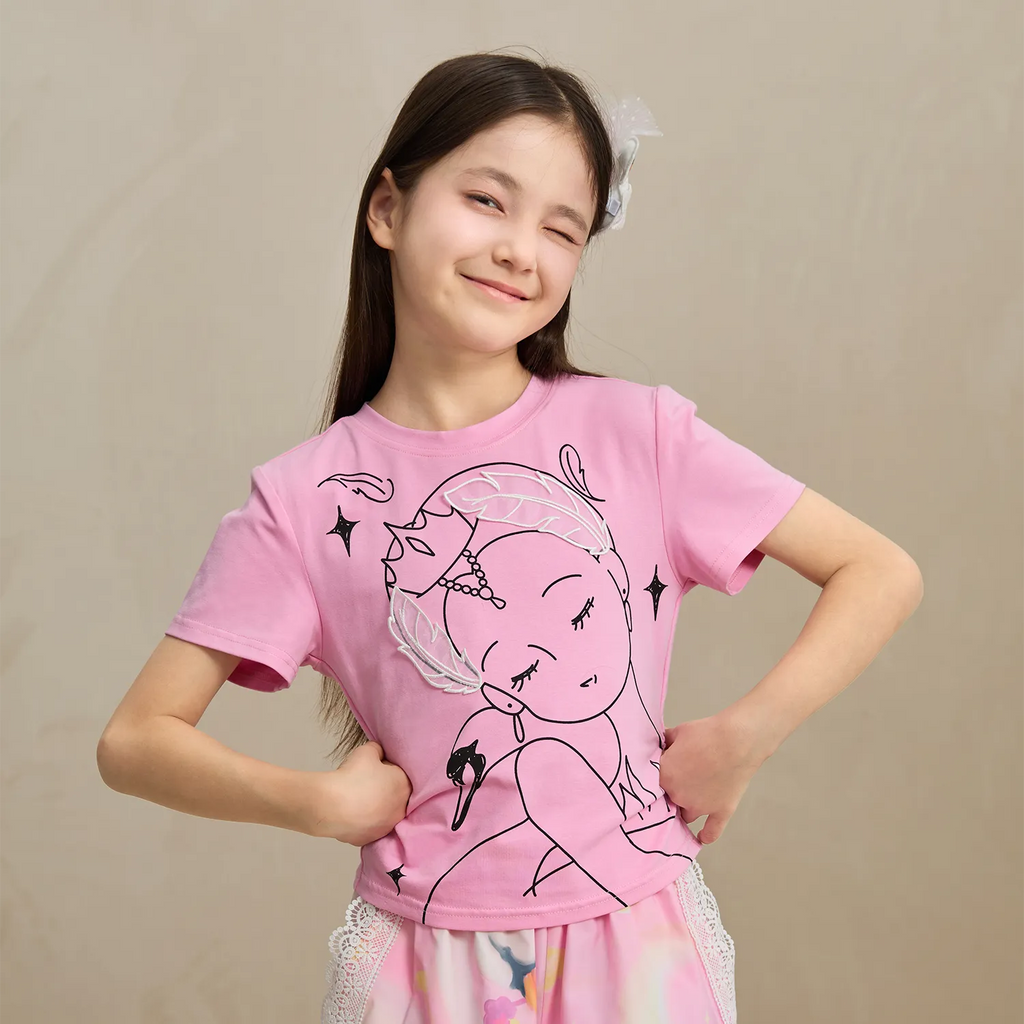 Poco Blush Fairy Ballerina Graphic Tee with 3D Lace