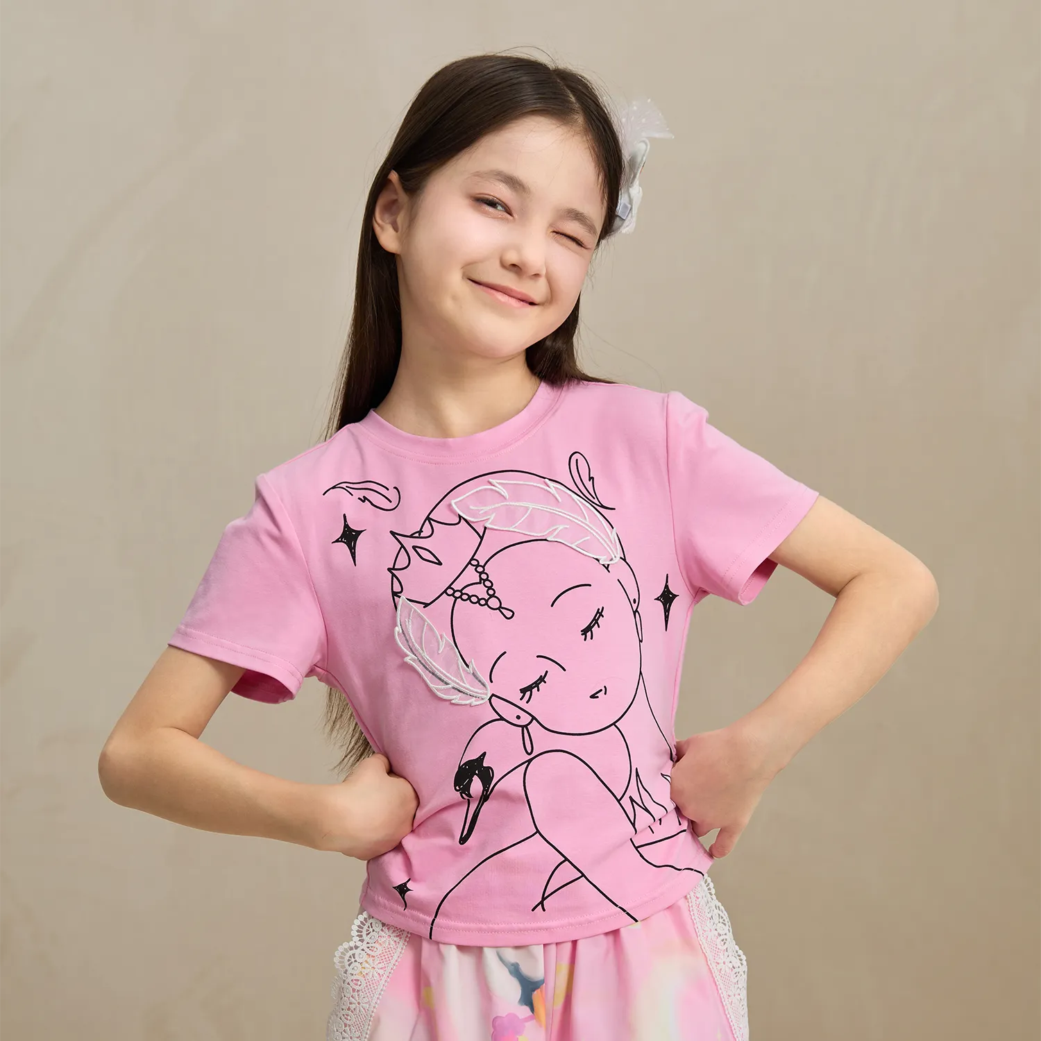Poco Blush Fairy Ballerina Graphic Tee with 3D Lace