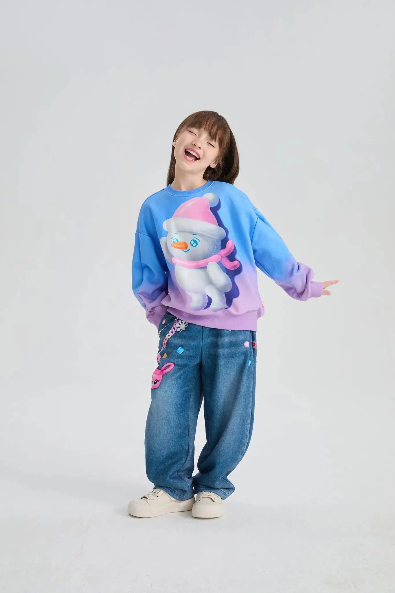 Poco Blush Bunny & Snowman Gradient Fleece Sweatshirt