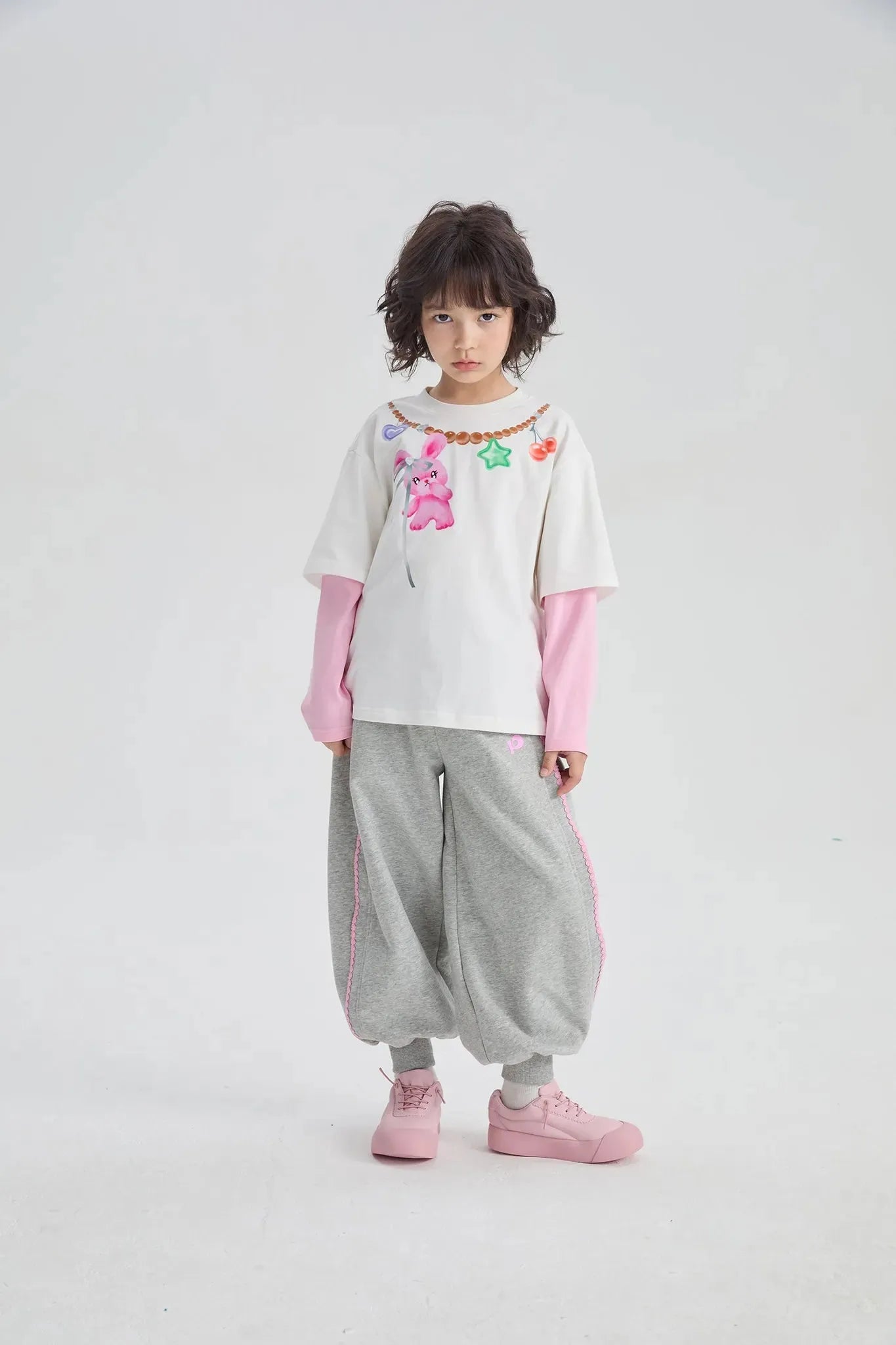 Poco Blush Bow Embroidery Fleece Pants