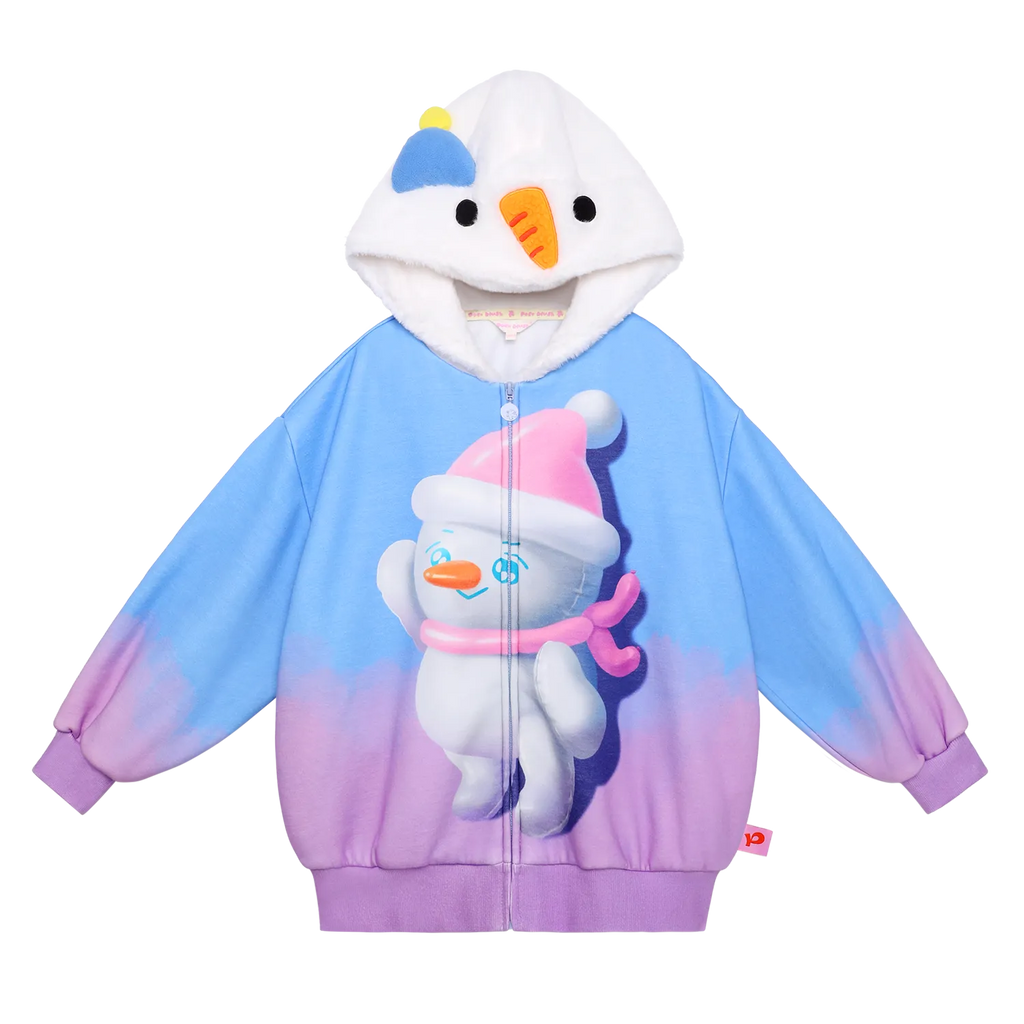 Poco Blush Mousse Snowman & Candy Bunny Ombre Fleece Hoodie Jacket Blue