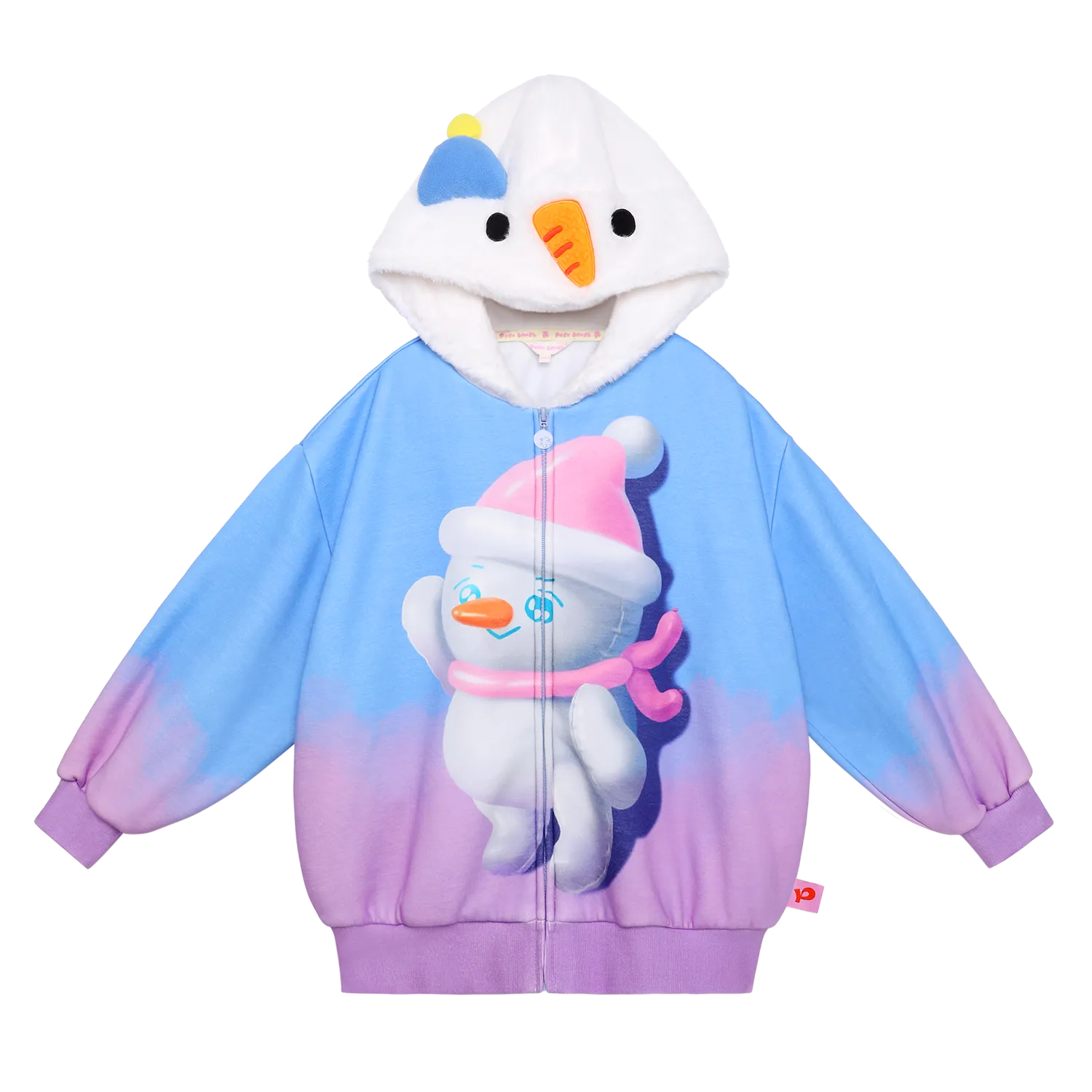Poco Blush Mousse Snowman & Candy Bunny Ombre Fleece Hoodie Jacket Blue