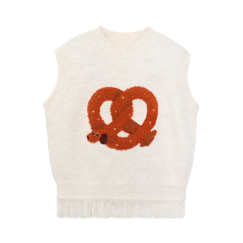 Poco Blush Twisted Bread Dog Alpaca-Feel Knit Vest White