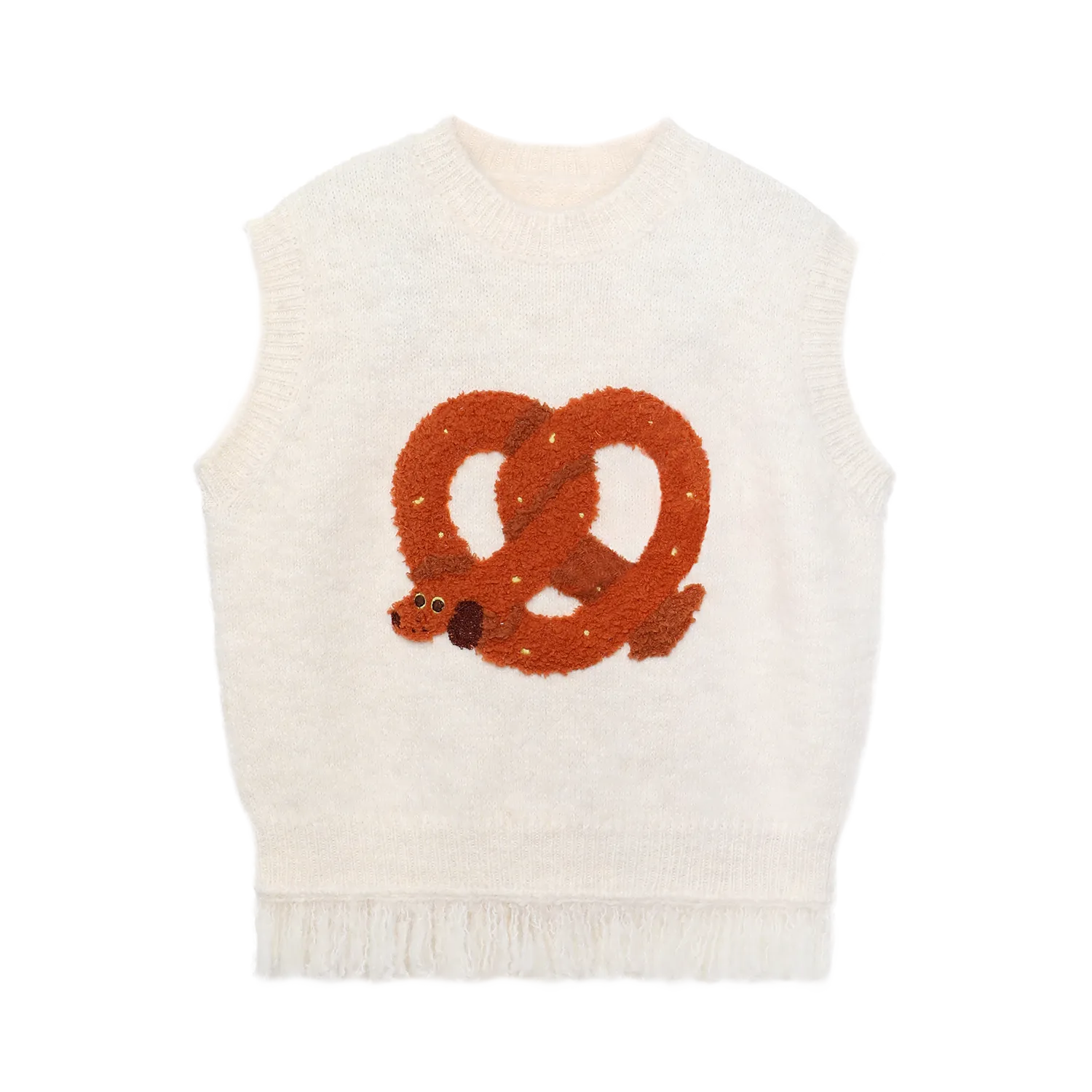 Poco Blush Twisted Bread Dog Alpaca-Feel Knit Vest White