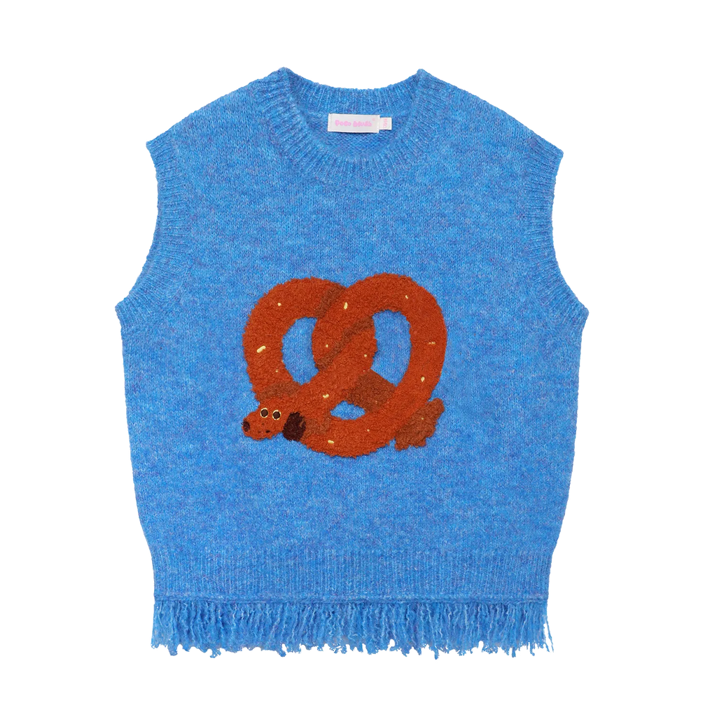 Poco Blush Twisted Bread Dog Alpaca-Feel Knit Vest Blue
