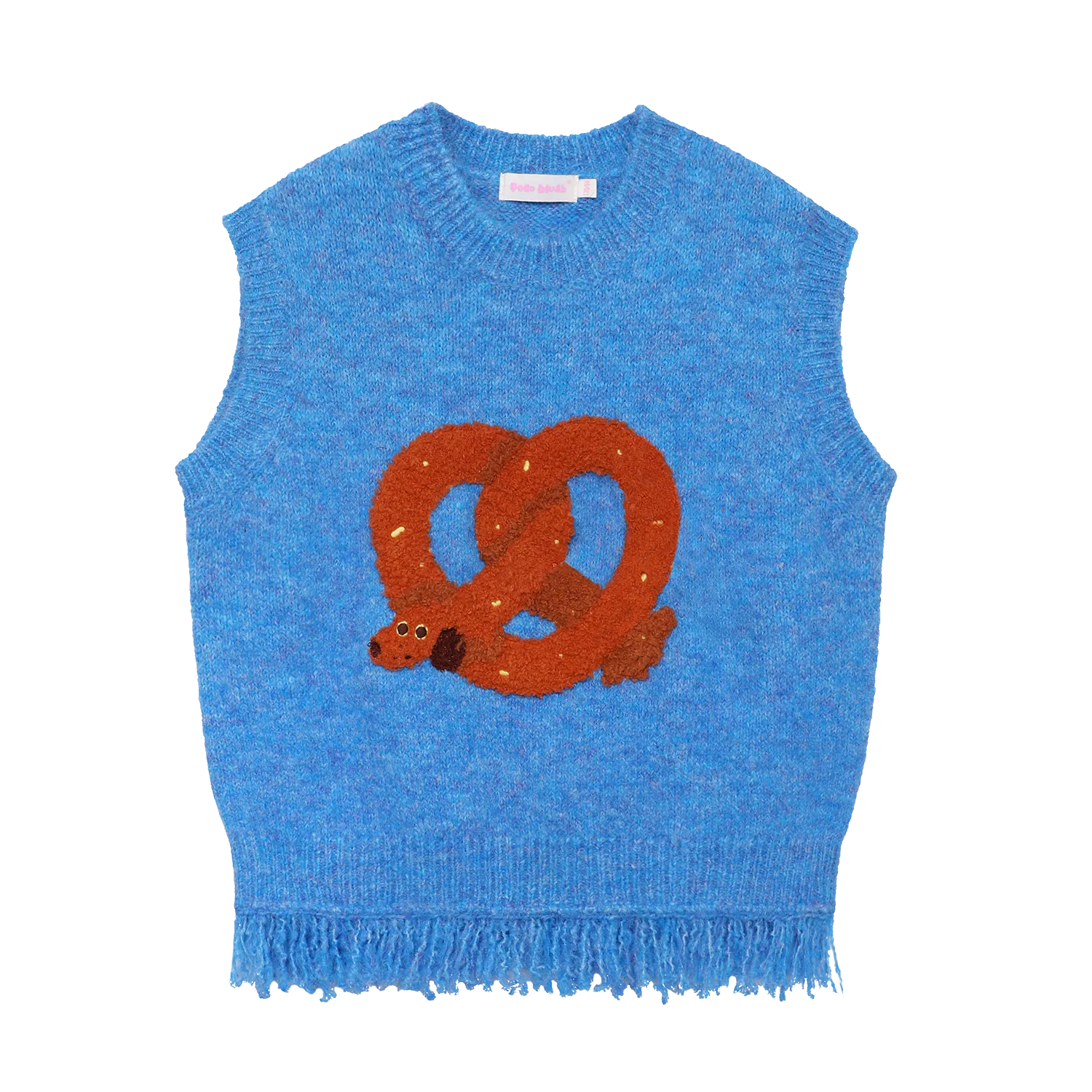 Poco Blush Twisted Bread Dog Alpaca-Feel Knit Vest Blue