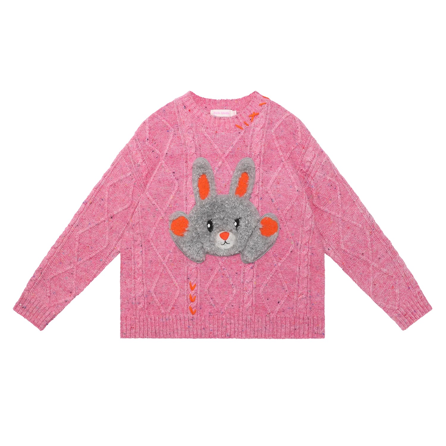 Poco Blush Hello Bunny & Snowman Cable Knit Sweater Pink