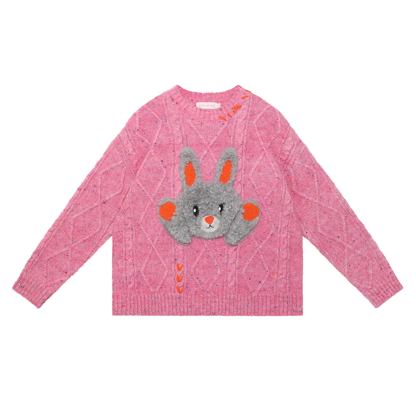 Hello Bunny & Snowman Cable Knit Sweater by Poco Blush