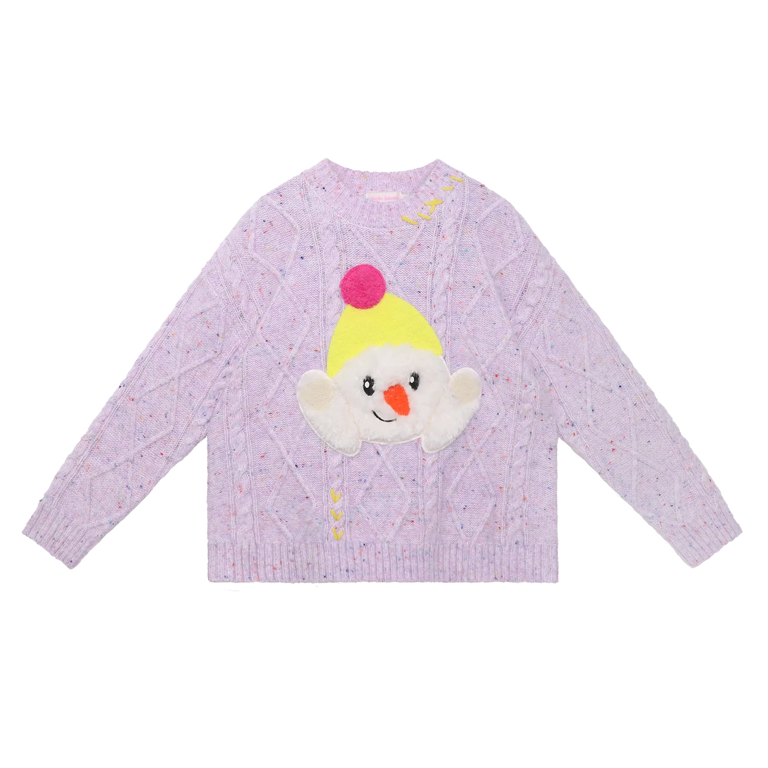 Poco Blush Hello Bunny & Snowman Cable Knit Sweater Purple