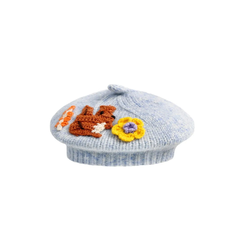 Squirrel Crochet Knit Beret by Poco Blush