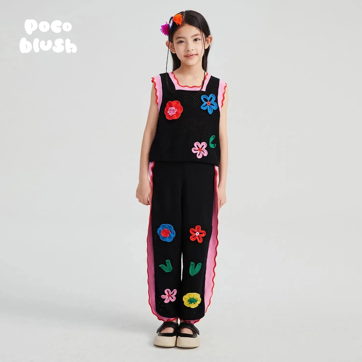 Poco Blush Camellia Blooms Lace Knit Tank