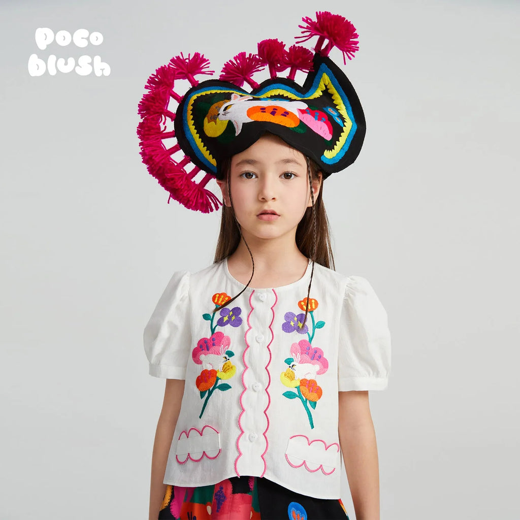 Poco Blush Rabbit-in-Bloom Embroidered Shirt