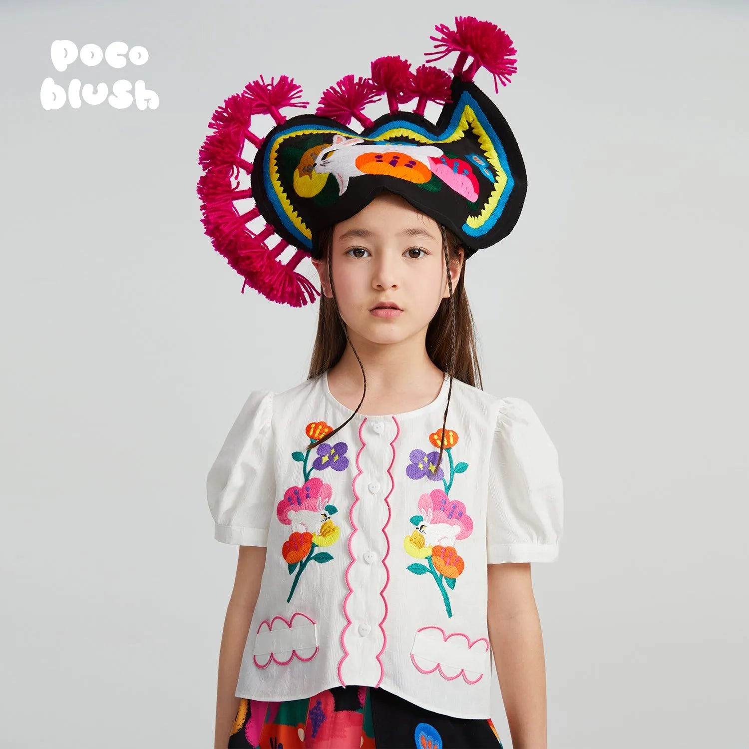 Poco Blush Rabbit-in-Bloom Embroidered Shirt