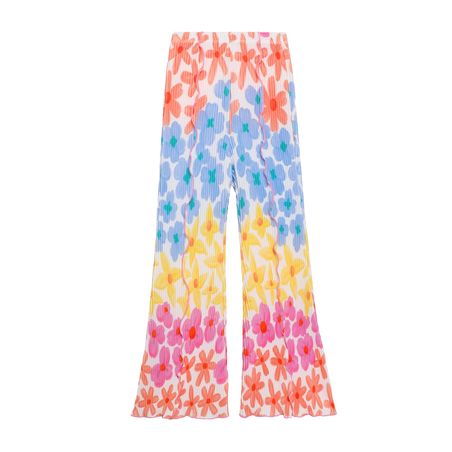 Poco Blush Palm Leaf Pleated Flare Pants