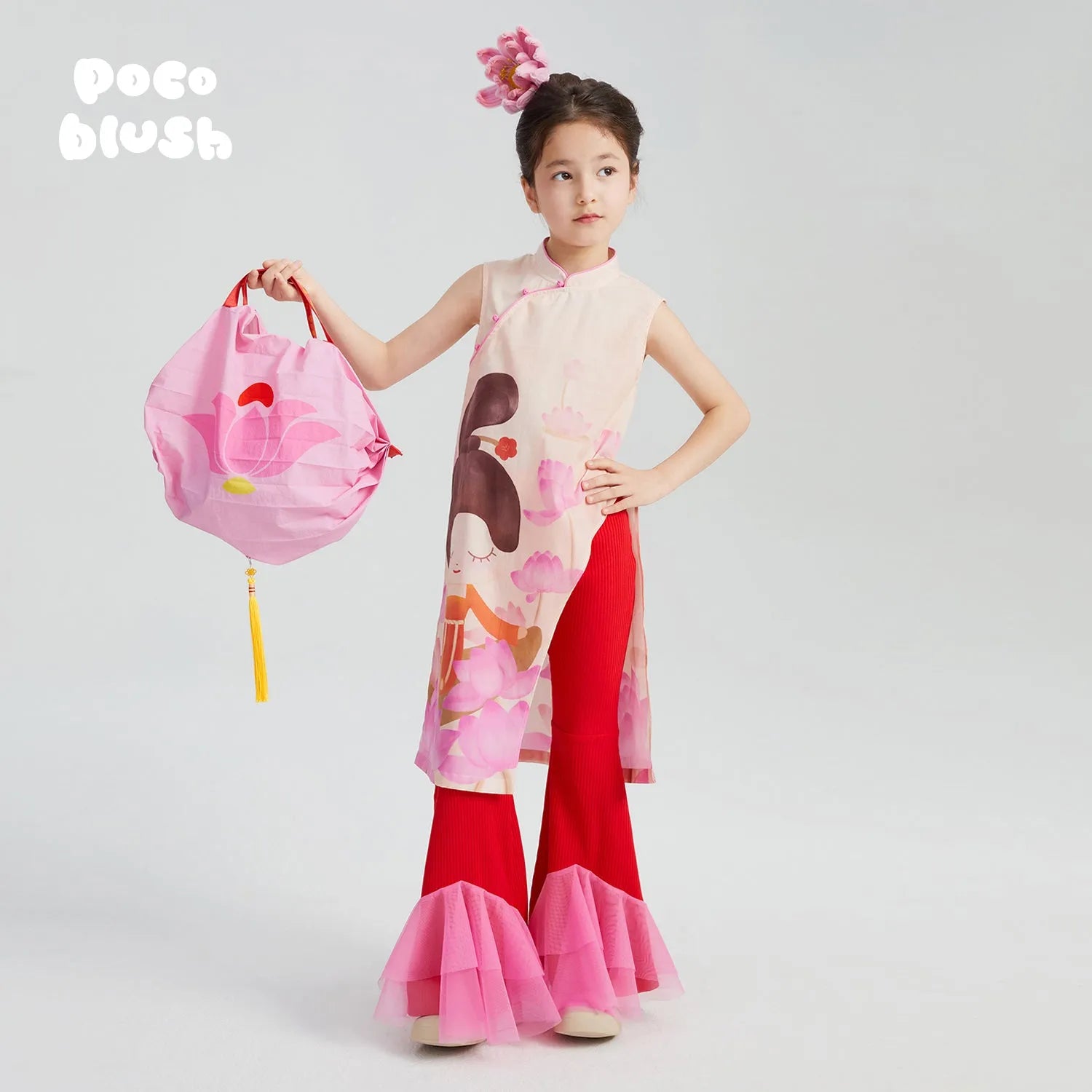 Poco Blush Lotus Mesh Flare Pants