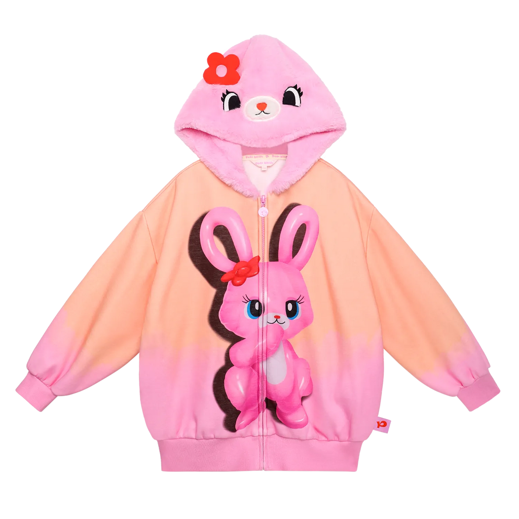 Poco Blush Mousse Snowman & Candy Bunny Ombre Fleece Hoodie Jacket Pink