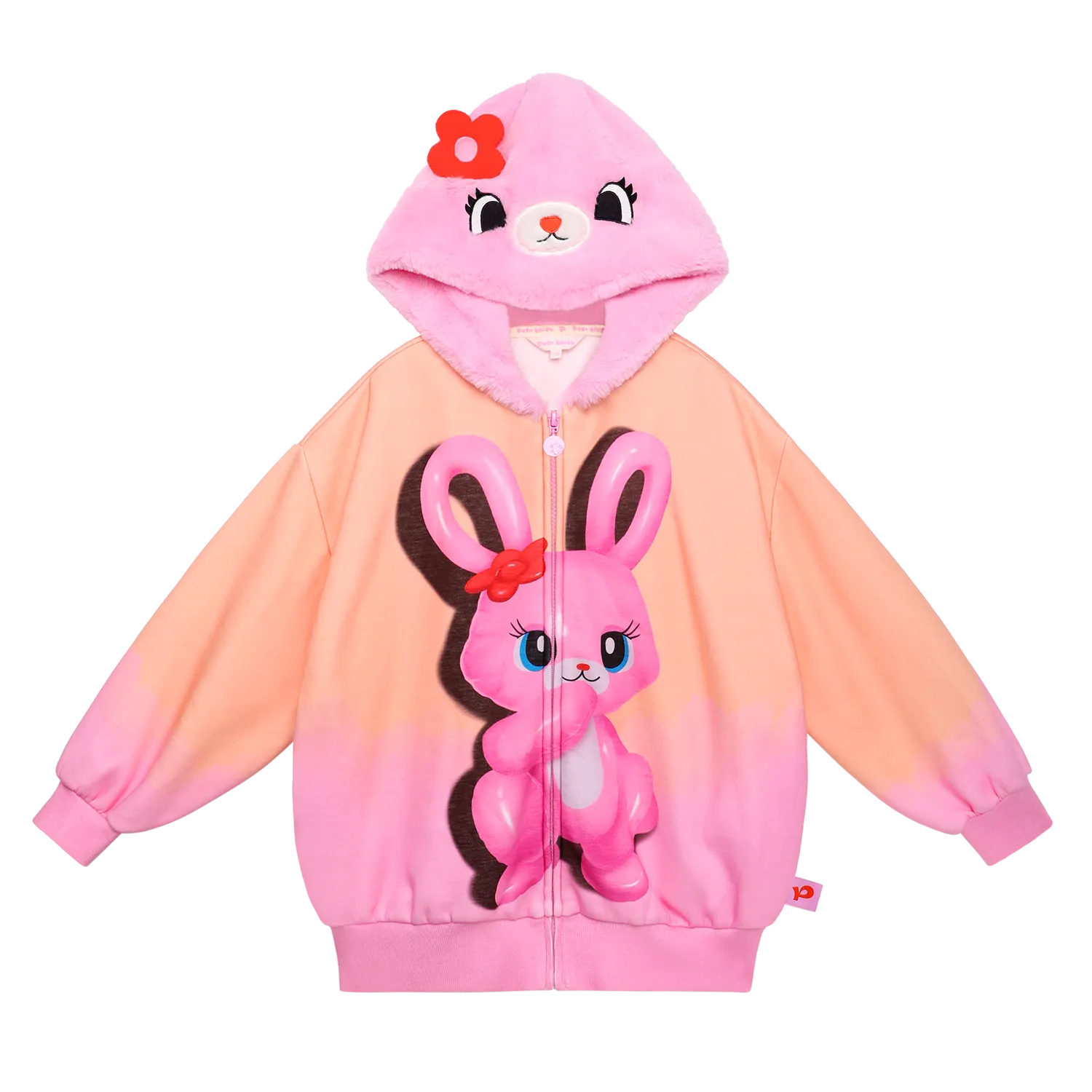 Poco Blush Mousse Snowman & Candy Bunny Ombre Fleece Hoodie Jacket Pink
