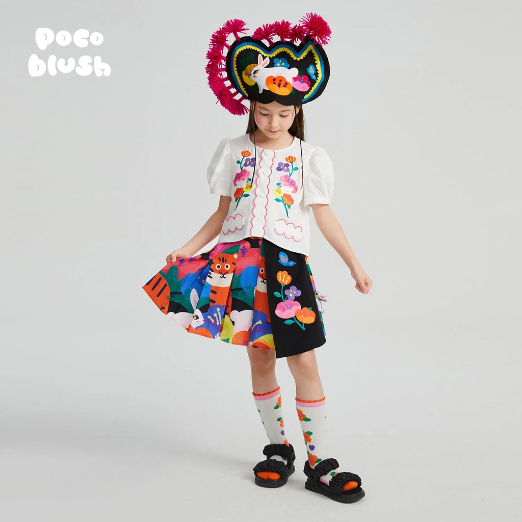 Poco Blush Rabbit Forest Pleated Skirt