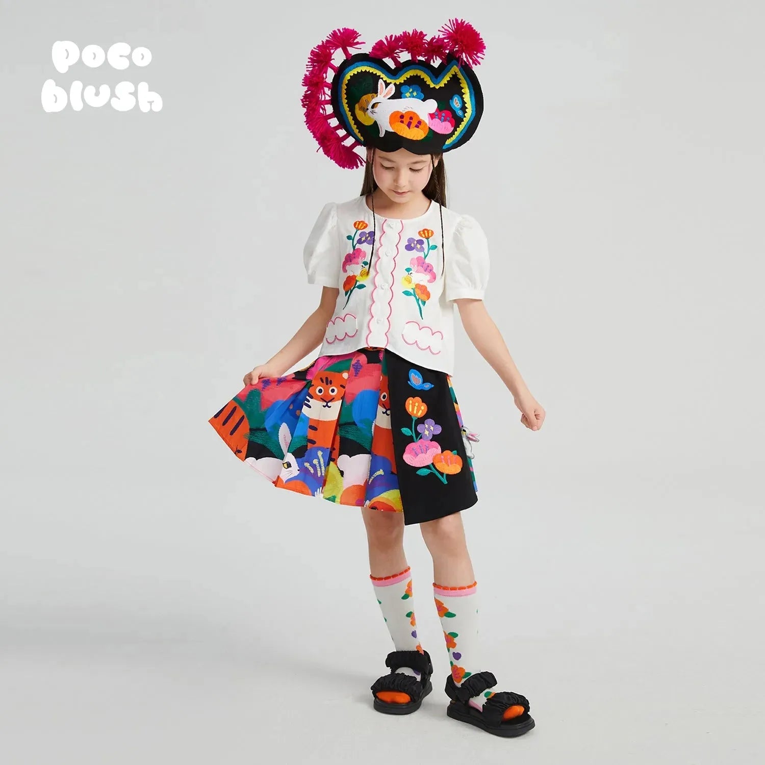 Poco Blush Rabbit Forest Pleated Skirt