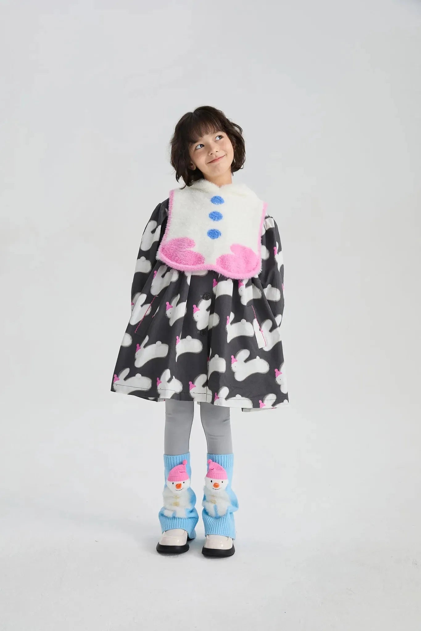Poco Blush Bunny & Snowman Cotton Trench Coat + Vest