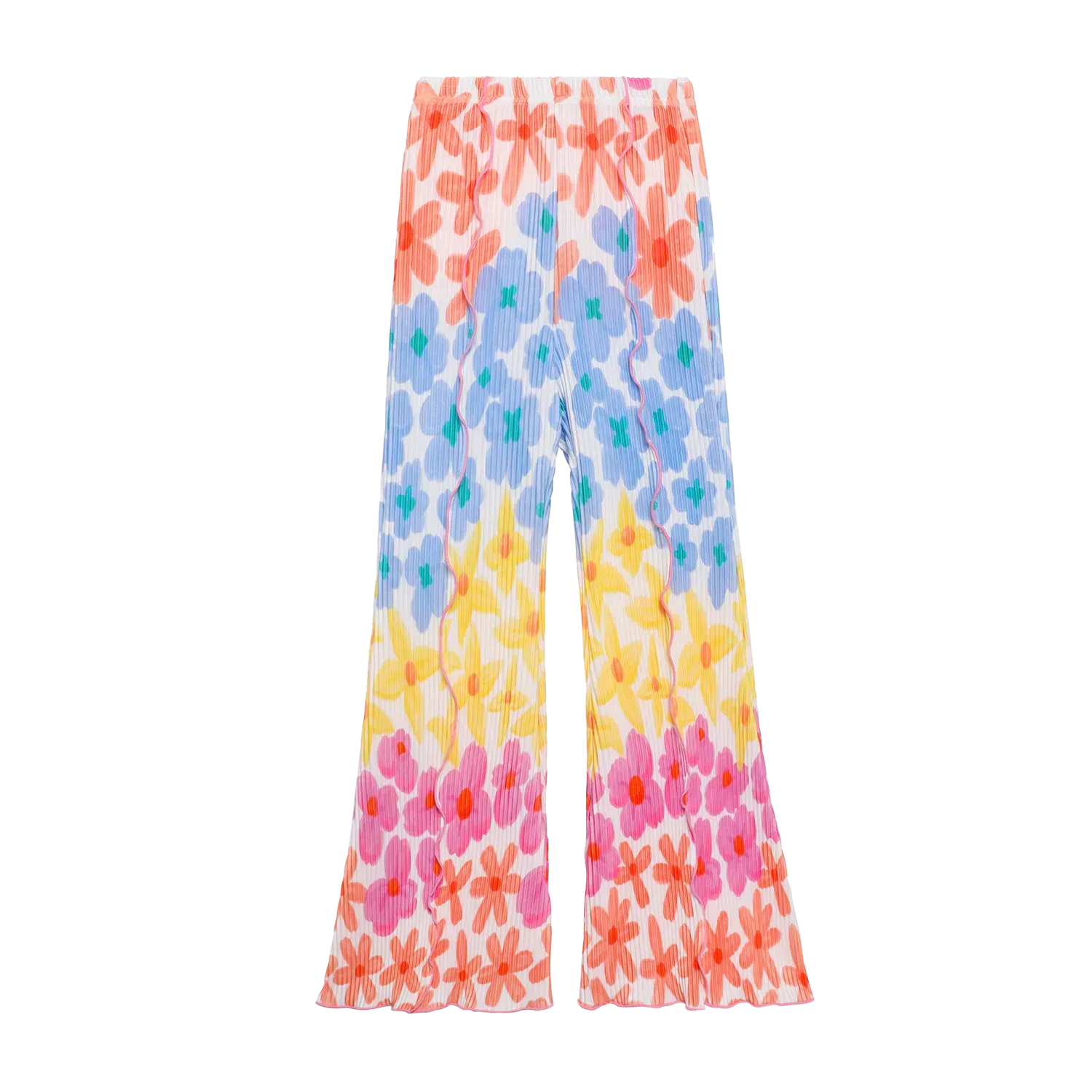 Poco Blush Palm Leaf Pleated Flare Pants