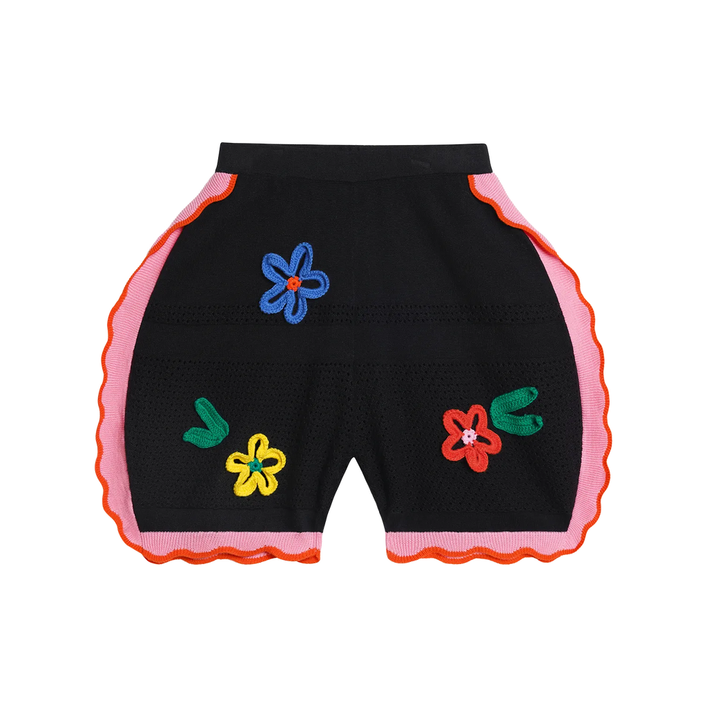 Poco Blush Camellia Blooms Lace Knit Shorts