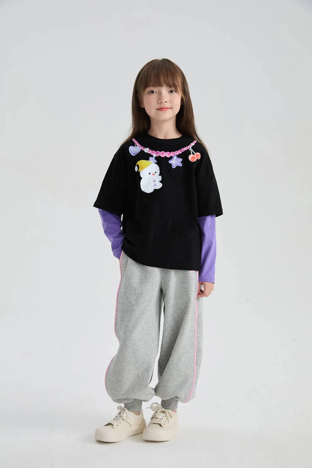 Poco Blush Bow Embroidery Fleece Pants