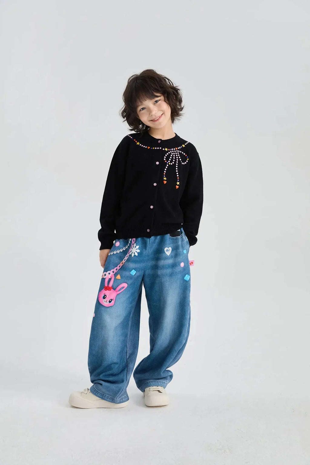 Poco Blush Bunny Balloon Knit Denim Pants
